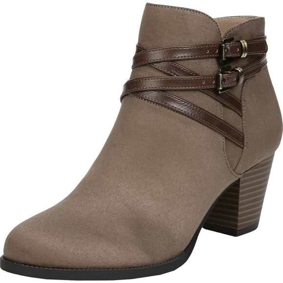 LifeStride Womens Jezebel Brown Faux Suede Ankle Block Heel Boot Shoes New - Picture 1 of 2